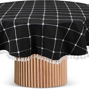 Cotton Clinic Elegant Geometric Tablecloth with Tassel - 55 inches Round